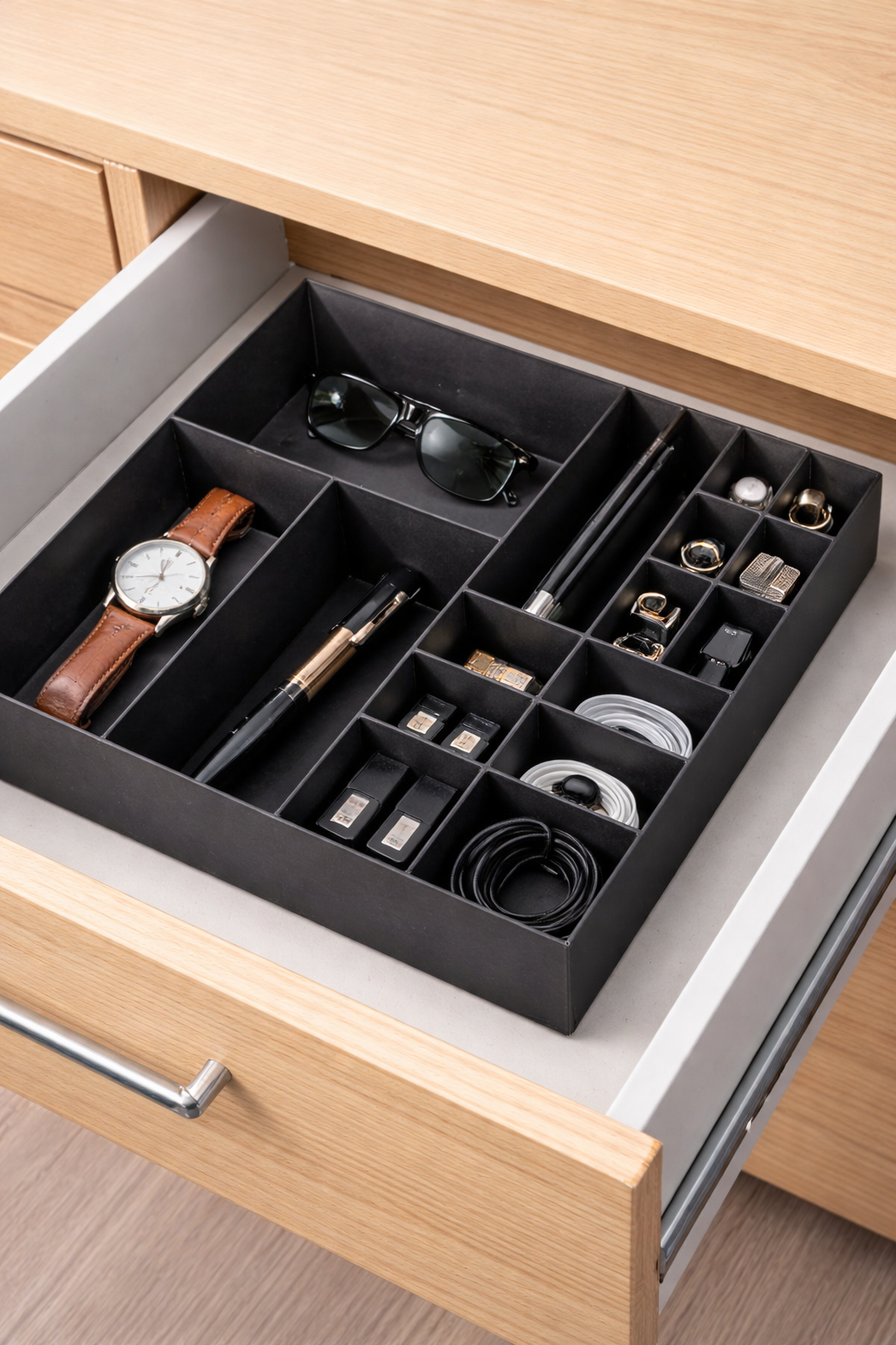 Organizer do szuflady i na biurko 20×20×5 cm | Przybornik z przegródkami