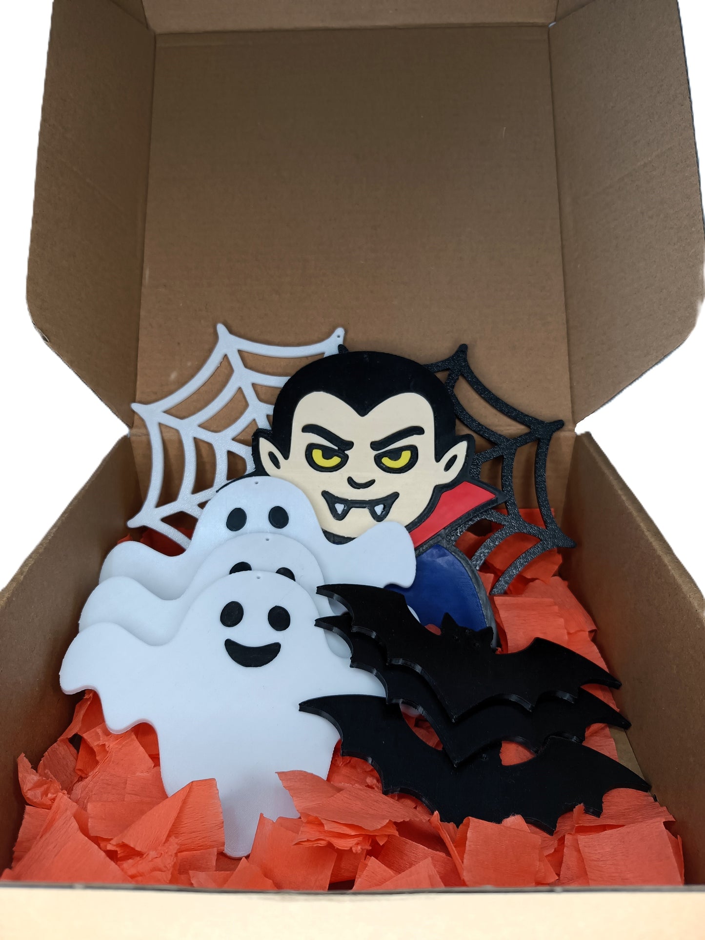 Halloween Box – zestaw ozdób halloweenowych 🎃 duchy, nietoperze, wampir i pajęczyny